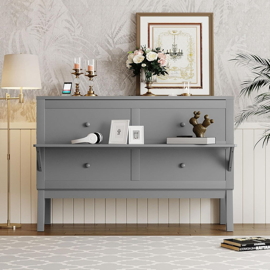 Murphy Bed Queen with Desk, Shelves and Charging Station, Grey Z595