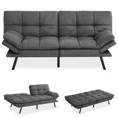 MUUEGM Futon Convertible Sofa Bed with Adjustable Backrest, Memory Foam, Brown L7133