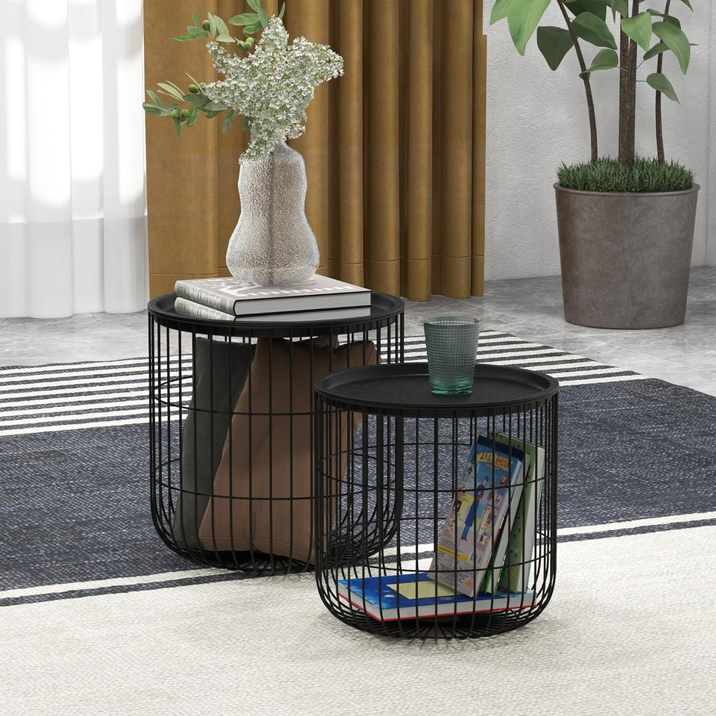 Nesting Coffee Tables Set of 2 with Storage, Black L3943