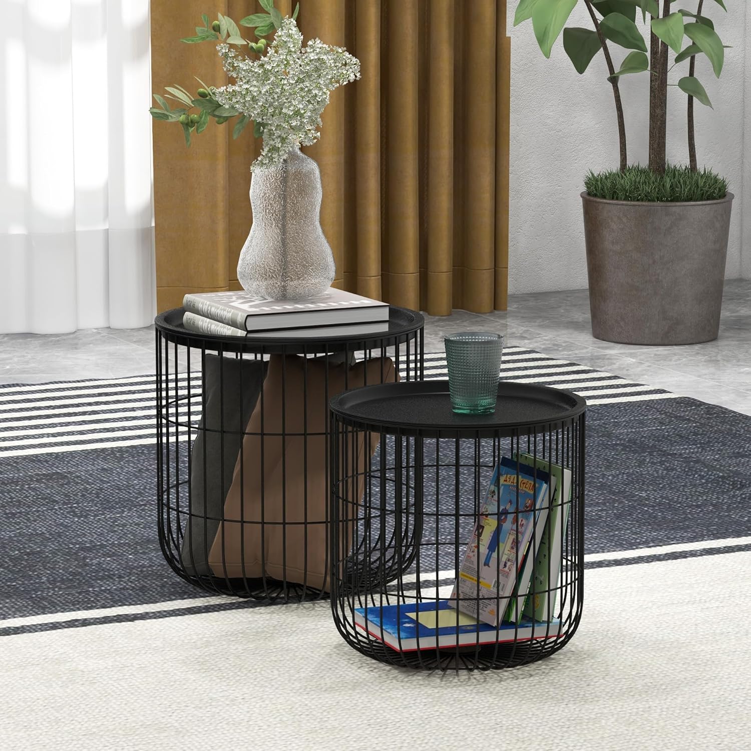 Nesting Coffee Tables Set of 2 with Storage, Black L3943