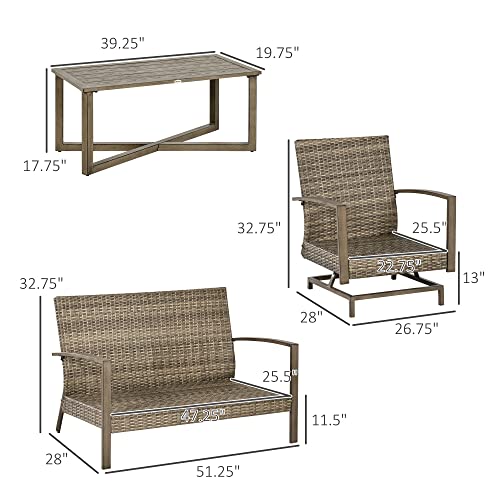 Outsunny 4 Piece Wicker Patio Furniture Set with Rocking Chairs, Loveseat, and Table T232