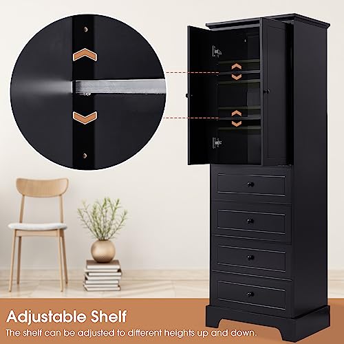 68.1" Tall Storage Cabinet with 2 Doors and 4 Drawers, Black I65705