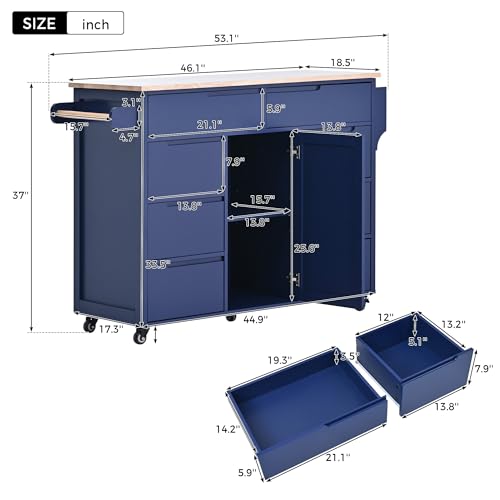 Farmhouse Kitchen Island with Power Outlet, Rolling Cart with Drop Leaf and Storage Z47765