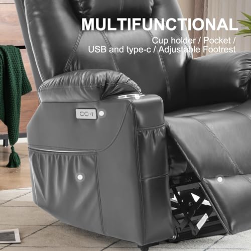 Electric Power Lift Recliner Chair with Heat & Massage for Elderly, PU Leather, Grey U505711