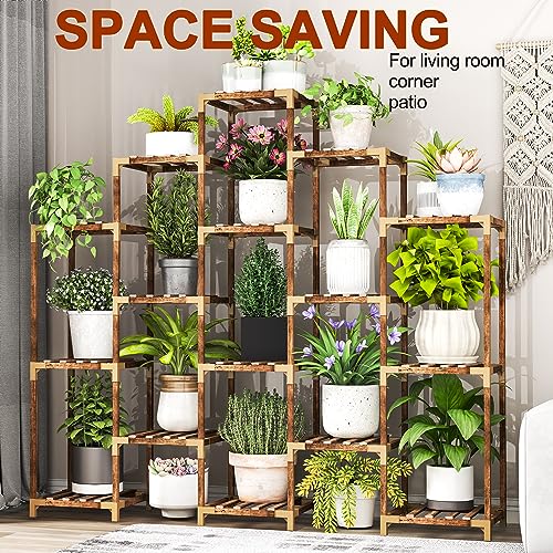 HOMOKIRT 10 Tier Plant Stand for Indoor Outdoor, Wood Corner Plant Shelf I39818