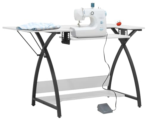 Sew Ready Comet Plus Hobby Storage Drawer + Shelves Sewing Table, 56.75" W x 23.5" D x 30" H, Black/White