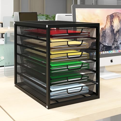 Natwind Mesh Desk Organizer with 4 Tier Sliding Drawers, Office Supplies Desktop Organizers and Accessories Stationery Storage, Paper Sorter, File Binder Organizer for Home Office School,Black