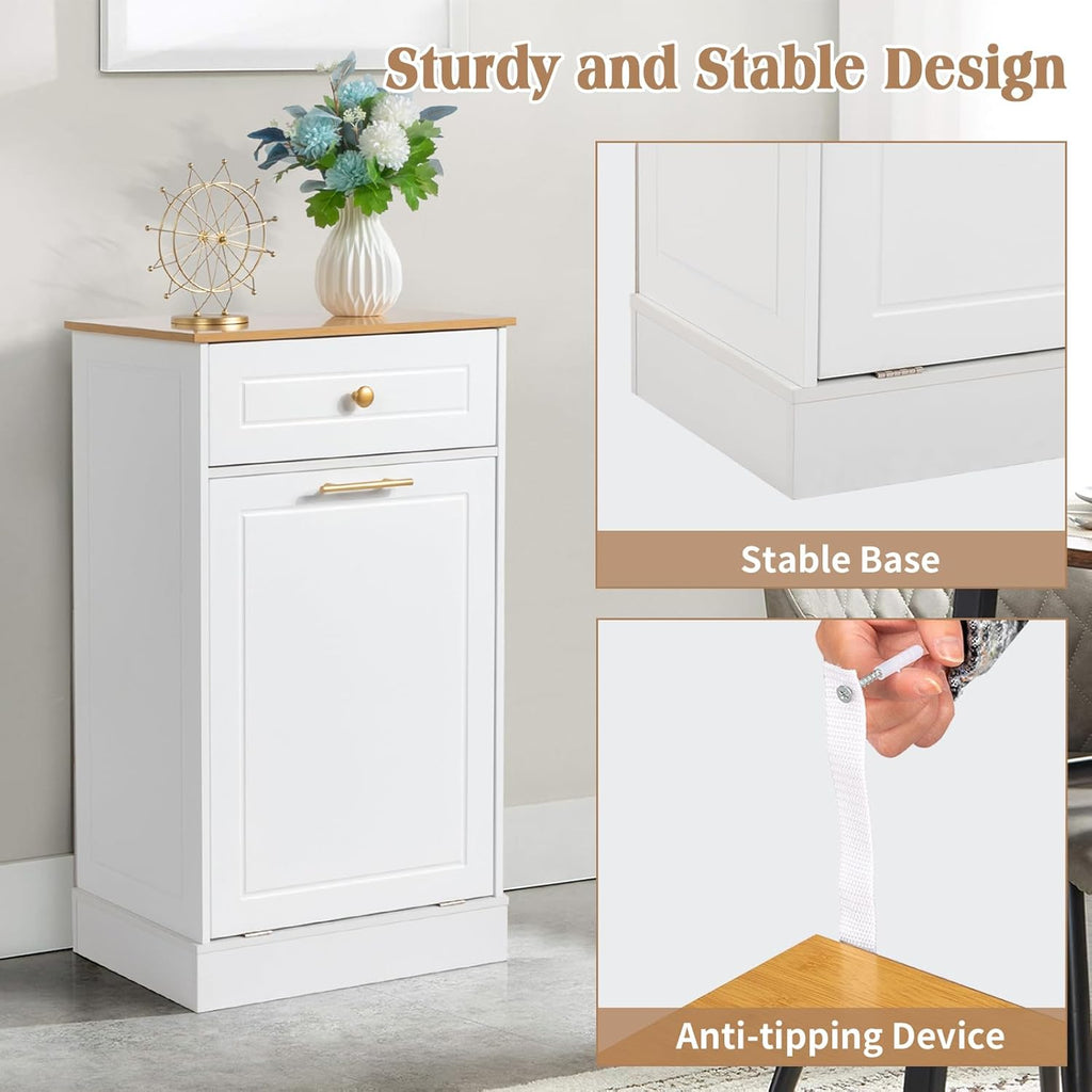 Karl home Tilt Out Laundry Hamper Cabinet with Drawer, White F817
