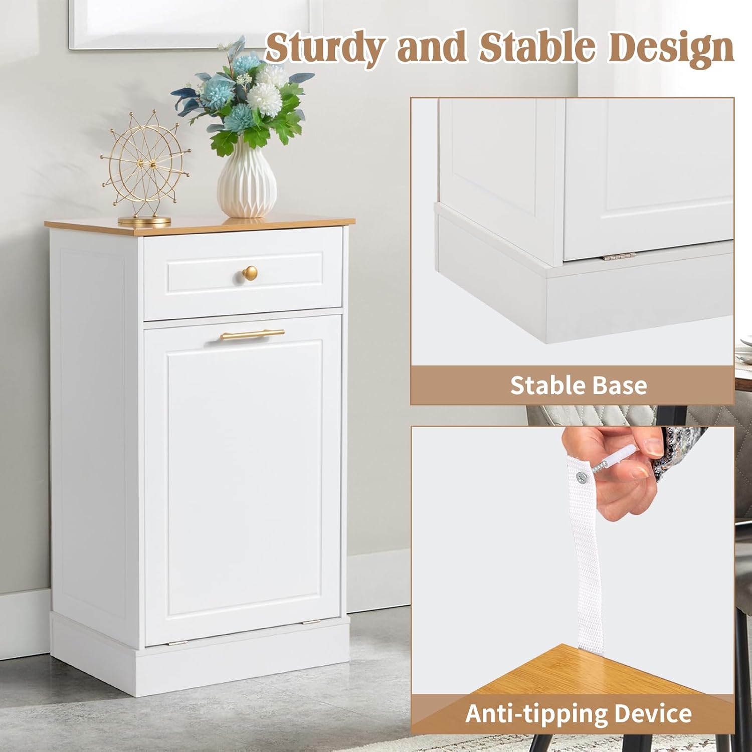Karl home Tilt Out Laundry Hamper Cabinet with Drawer, White F817
