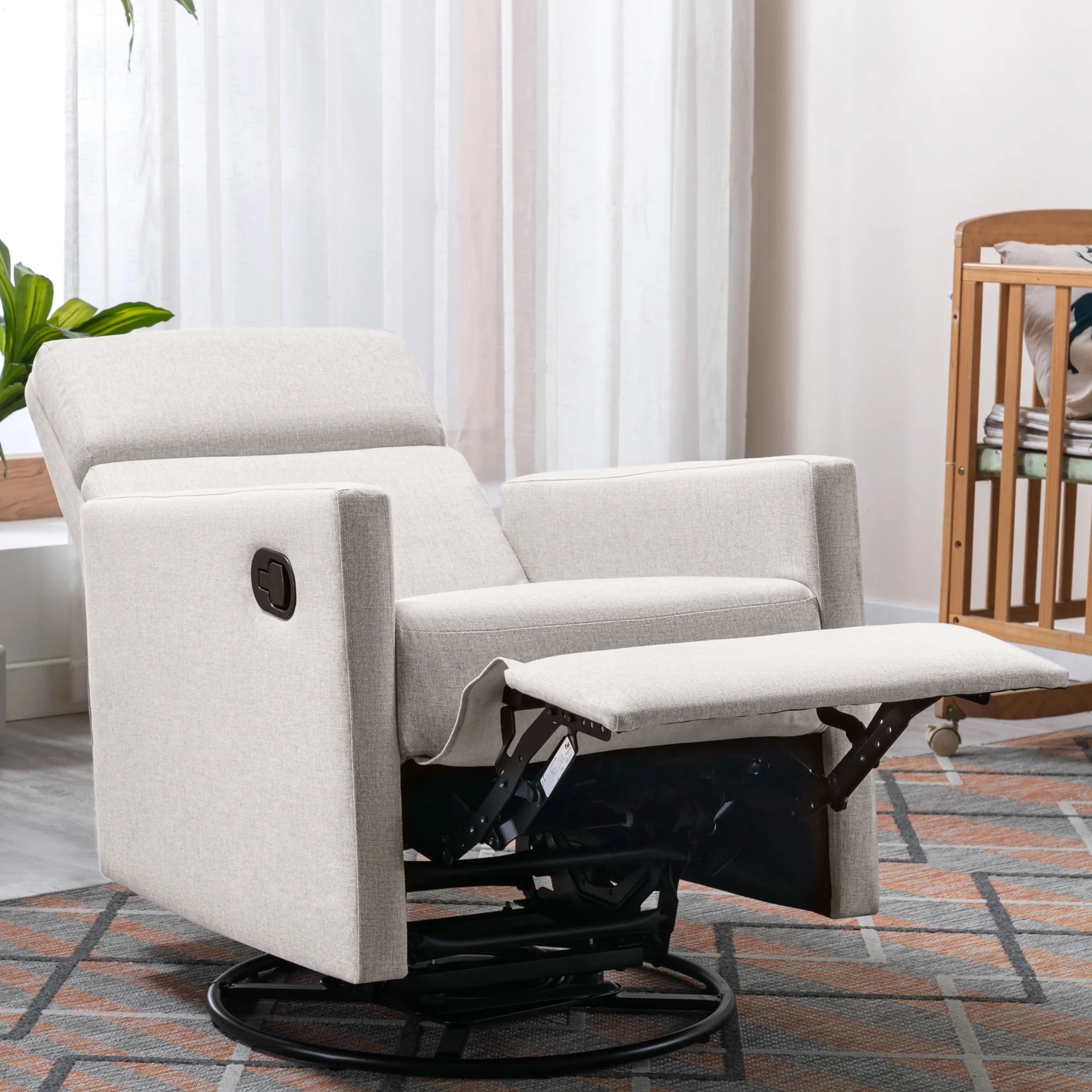 Paproos Swivel Rocker Recliner, Upholstered Fabric Chair for Nursery, Tan S83295