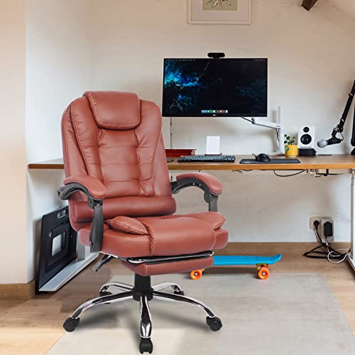Big and Tall Ergonomic Leather Office Chair with Foot Rest, Brown C168705