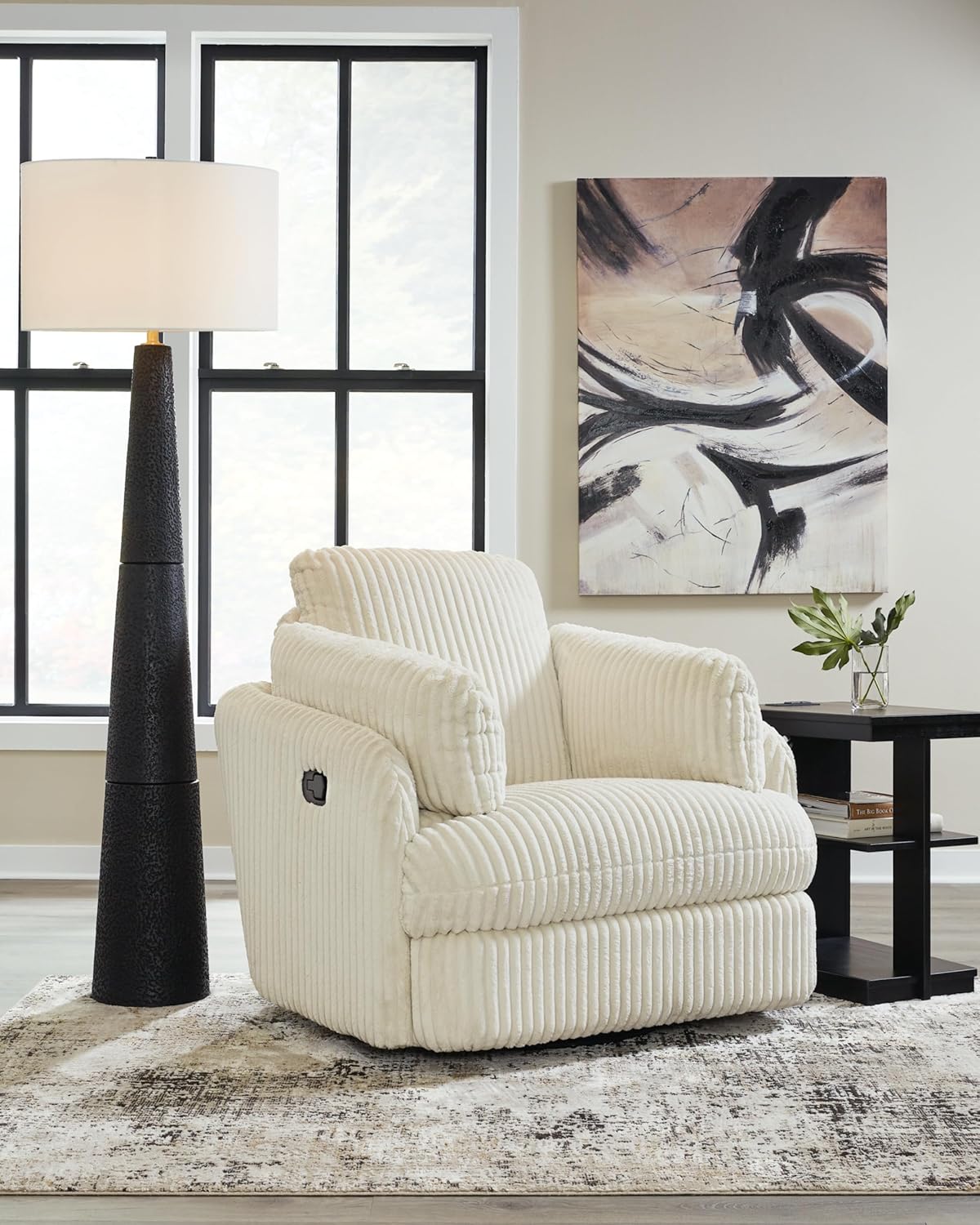 Signature Design by Ashley Tie-Breaker Swivel Glider Recliner, White D6281