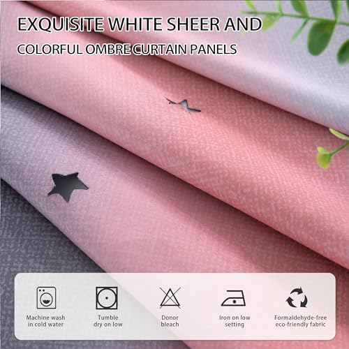 XiDi Blackout Curtains for Girls Bedroom, Rainbow Unicorn Pink Ombre, 63 Inches Long, 2 Panels H603405