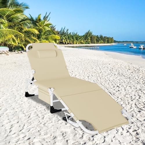 LILYPELLE Lounge Chair with Mattress, Heavy Duty Outdoor Folding Bed for Camping, Pool, Patio T3603