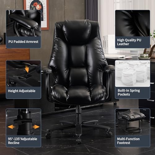 Big and Tall High Back Office Chair 400 lbs, PU Leather, Dark Brown T58872
