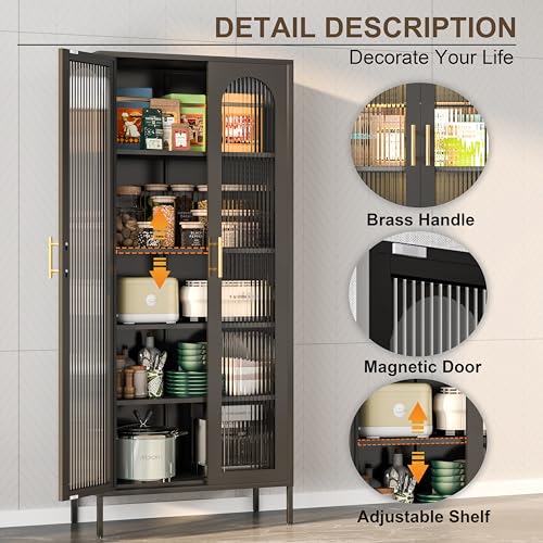 71" Display Cabinet with Glass Doors, 4 Shelves, Black T61531
