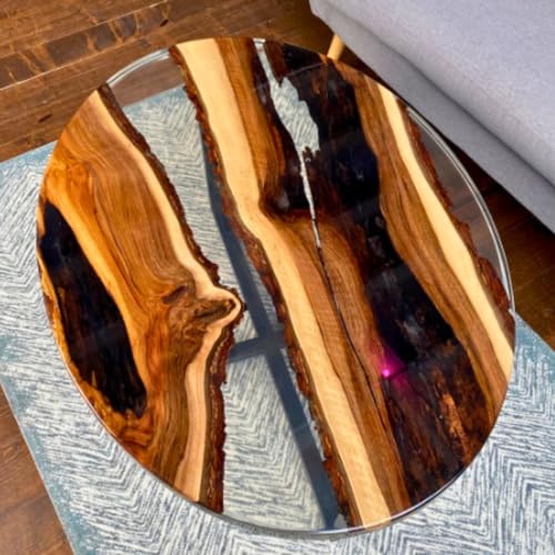 NAV KONST Customized Oval Epoxy Resin Solid Wood Dining Table 24"x12"x18" X117