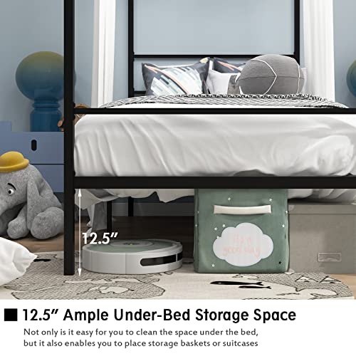 GORELAX Metal Canopy Queen Bed Frame with Slats, No Box Spring Needed D153385