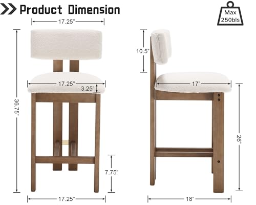 Farmhouse Kitchen Bar Stools Set of 4, Beige Linen Upholstered with Backs F6052