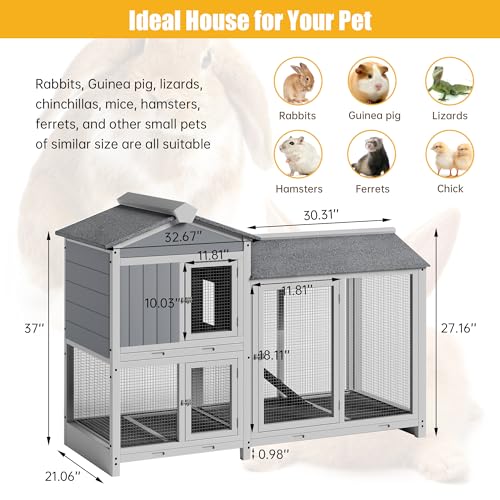 Rabbit Hutch Indoor Outdoor Bunny Cage 63" with Removable Trays, Grey L29660
