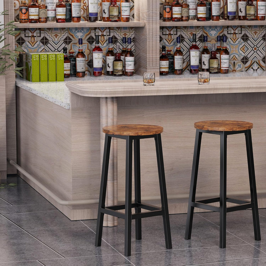 3-Tier Narrow Side Table with Magazine Holder, Set of 2 Bar Stools with Footrest W995575