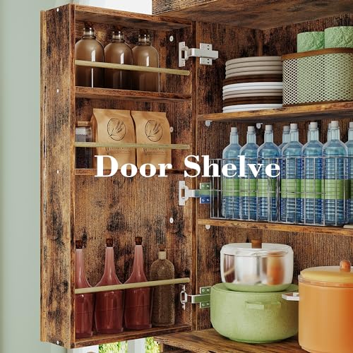 Kitchen Pantry Cabinet with Sliding Storage Rack and Hanging Shelves, 72" Tall Freestanding Cupboard M879
