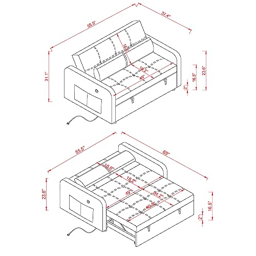 Convertible Sleeper Sofa Chair 3-in-1 Pull-Out Bed, Velvet Loveseat N7218
