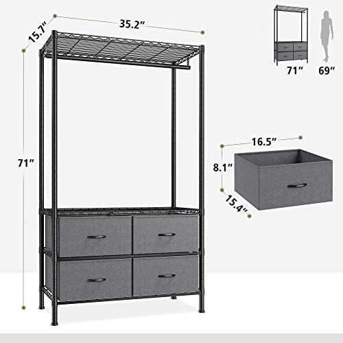 Raybee Clothing Racks with 4 Drawers, Heavy Duty Metal Clothes Rack, Black J8648