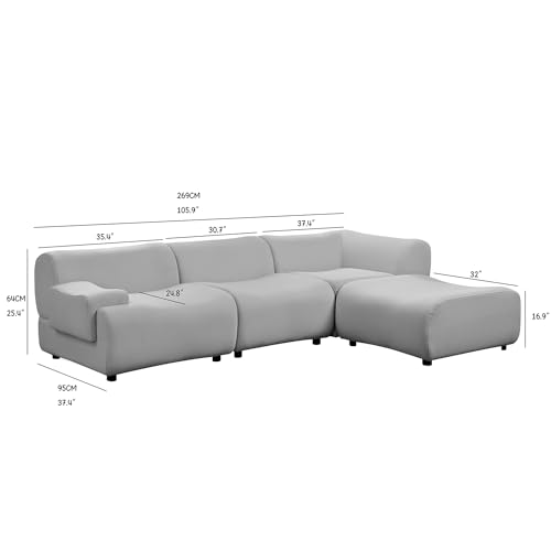 135" Curved Sectional Sofa with Left Chaise, Boucle Fabric, Beige U9968