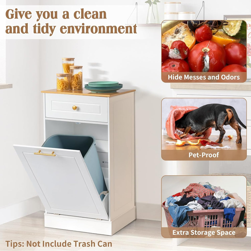 Karl home Tilt Out Laundry Hamper Cabinet with Drawer, White F817