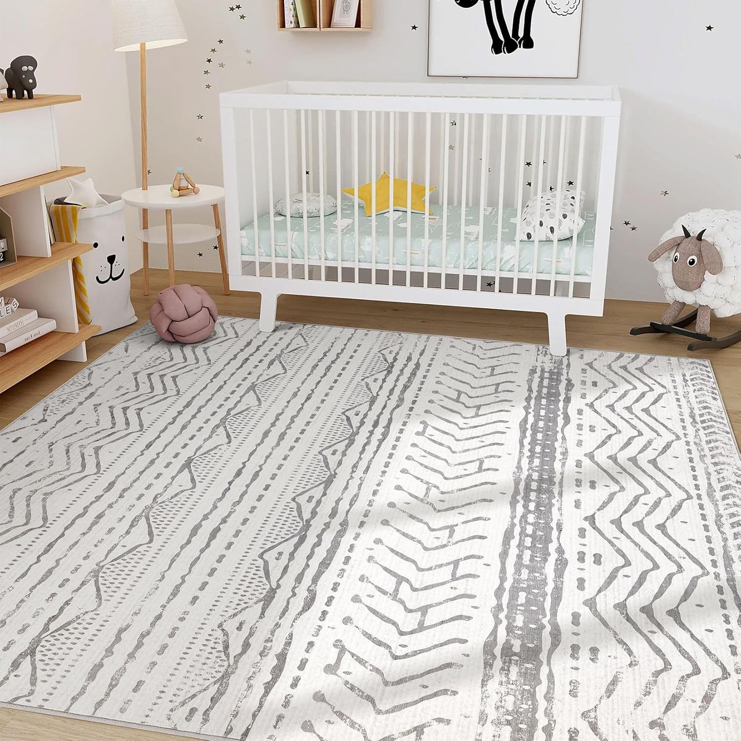 9x12 Washable Boho Area Rug for Living Room - Grey X5758