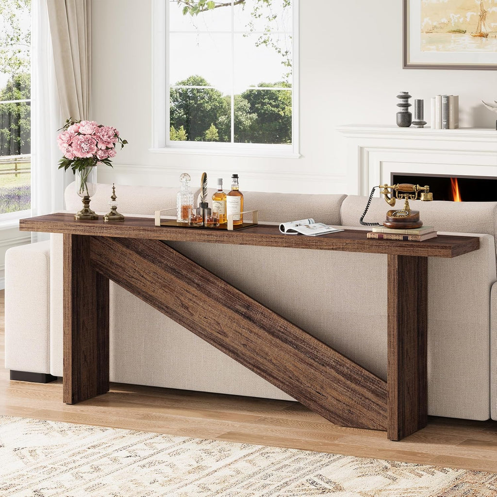 Console Table with LED Lights, 70.86" Narrow Wood Entryway Table, Rustic Brown I540