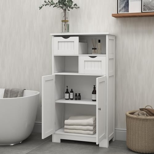 Modern Bathroom Floor Cabinet with 2 Doors and 1 Drawer, White E91459