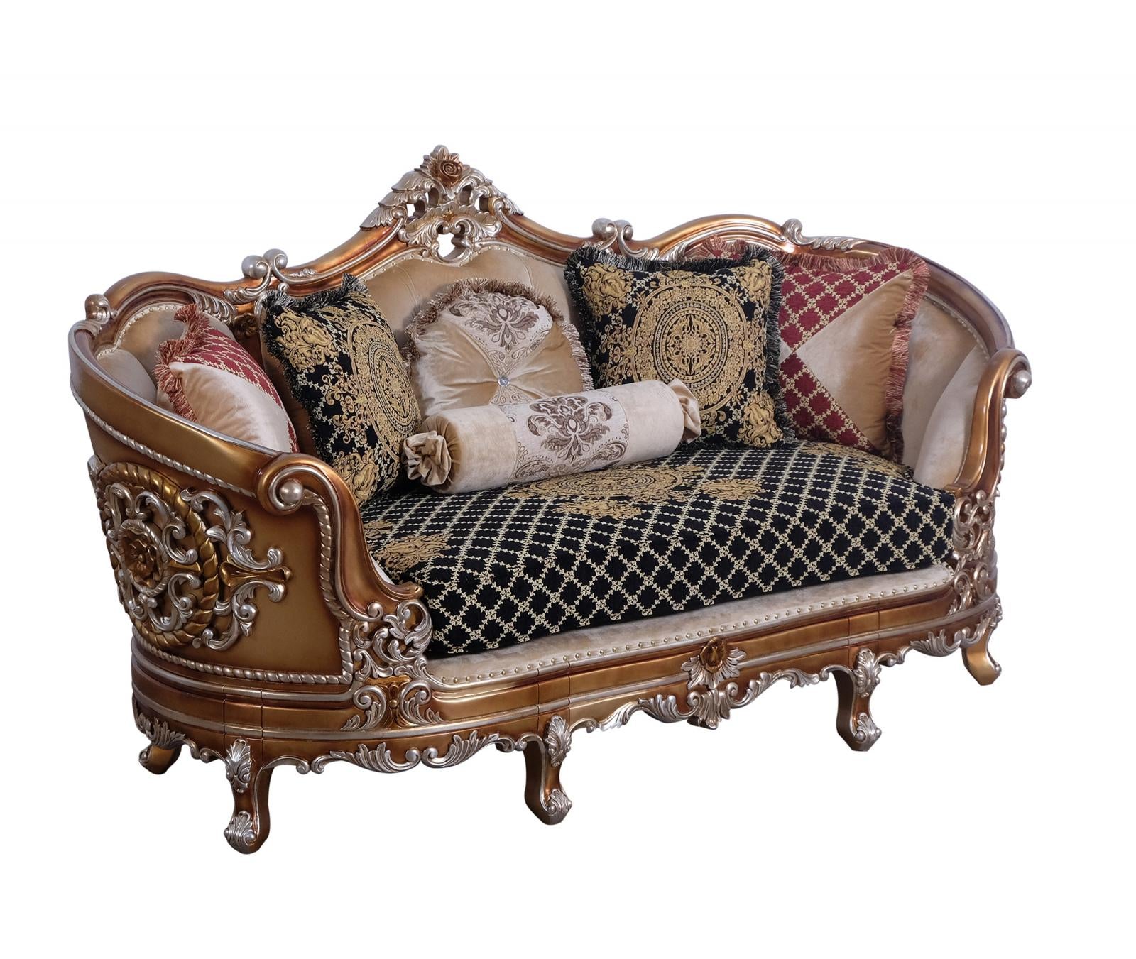 Luxury Black & Gold Wood Trim SAINT GERMAIN II Sofa Set A100