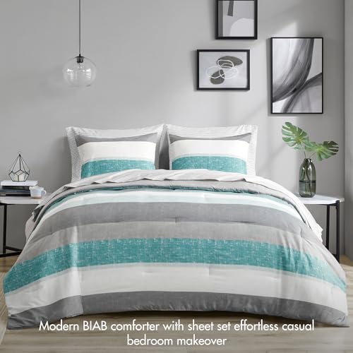 Madison Park Essentials Queen Comforter Set, 7 Piece, Aqua/Grey Z327
