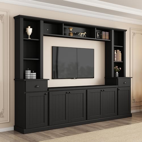 Modern TV Stand with Storage Cabinets and Shelves for TVs Up to 75", Black R3387