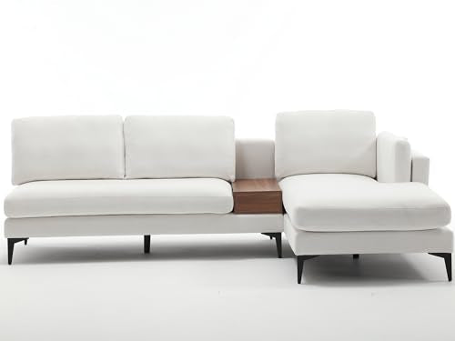 Modern Fort Modular Sofa with Reversible Chaise, Linen Fabric, Beige R892