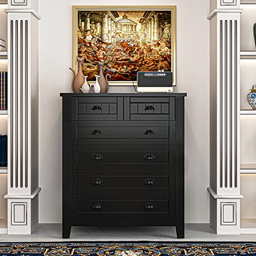Vibe & Dine 6 Drawer Dresser Tall, White Wooden Chest for Bedroom P8586