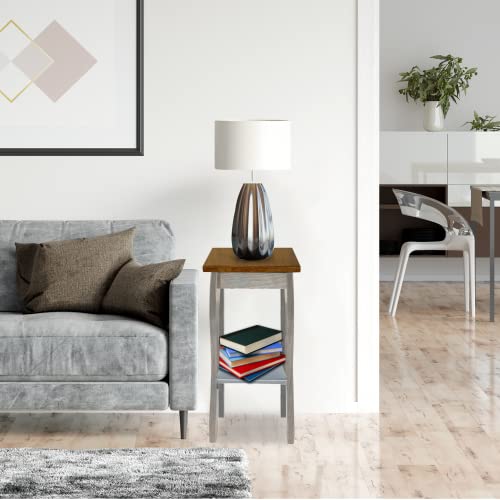 Peaceful Classics Wooden End Table with 2-Tiered Shelves, Mocha N936304
