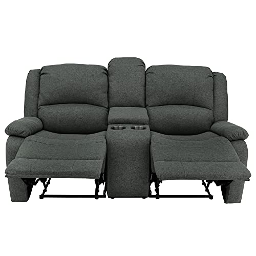 RecPro Charles 94" Double Recliner RV Sofa with Convertible Console, Fossil Cloth J7809