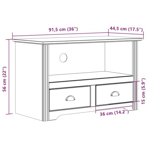 XAVIER Entertainment Center TV Stand with 2 Drawers BODO Gray Solid Wood Pine D66067