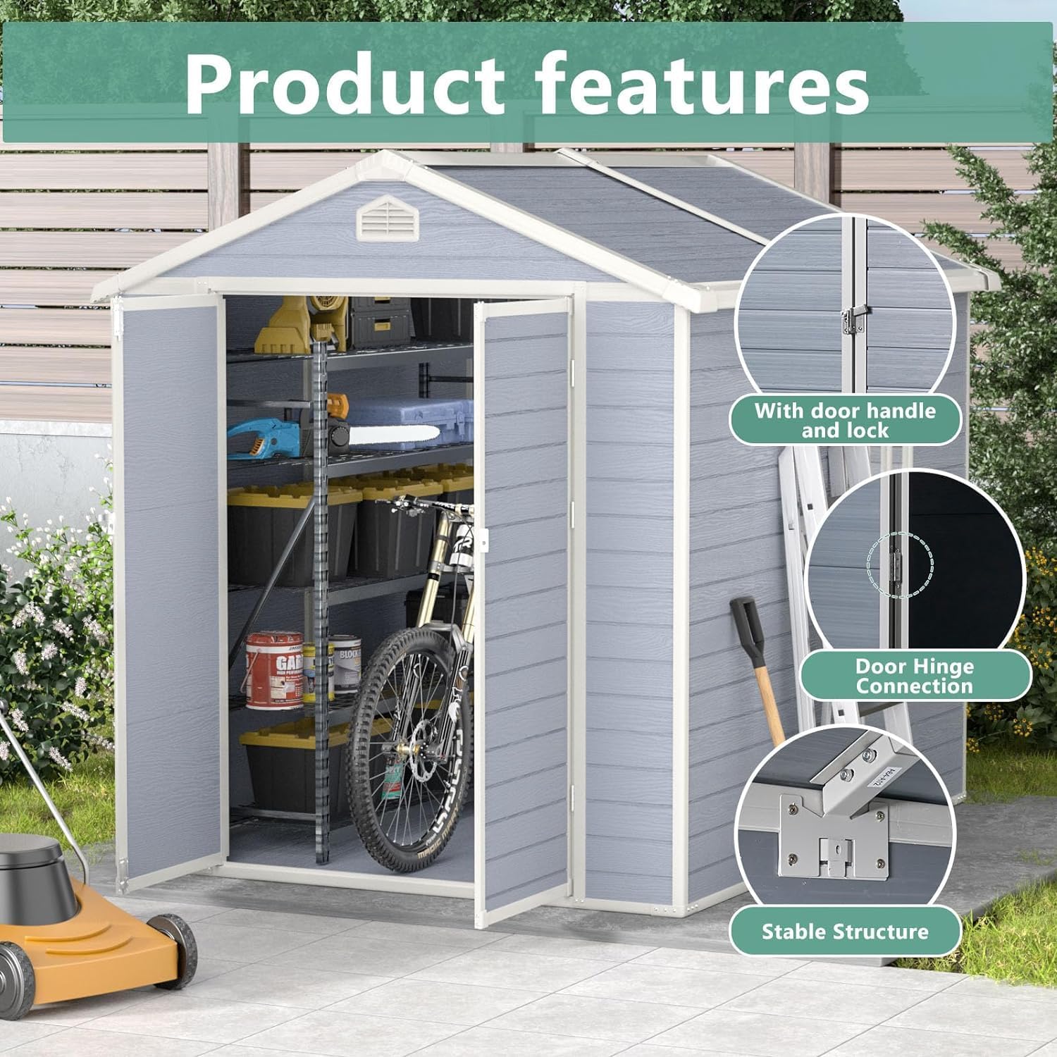 Aoxun 6'x8' Resin Outdoor Storage Shed for Backyard, Gray J1146