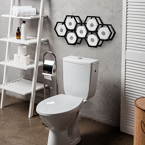 Honeycomb Toilet Paper Holder Stand with Storage Shelves, Black E974177