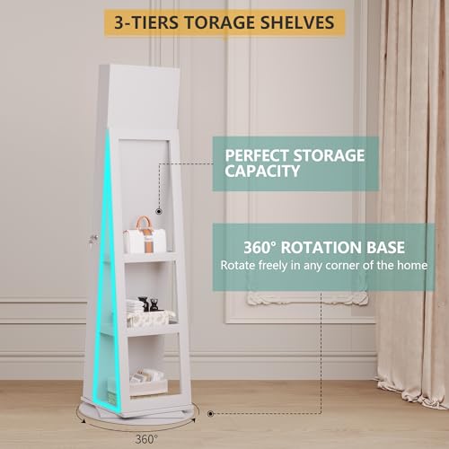 Vlsrka 360° Swivel Jewelry Cabinet with Lights and Full Length Mirror, Black R450
