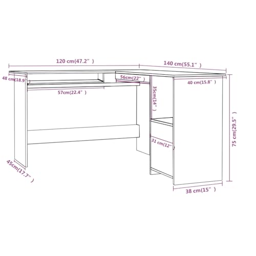 L-Shaped Corner Desk High Gloss Gray with Sliding Keyboard Tray and Shelves L661680