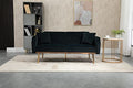 Modern Velvet Loveseat,Convertible Sleeper Futon Sofa Bed with Metal Legs and 2 Throw Pillows for Living Room, Bedroom (Black)