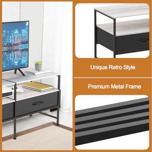 Industrial TV Stand with Power Outlet, 3 Tier Entertainment Center, Black A443