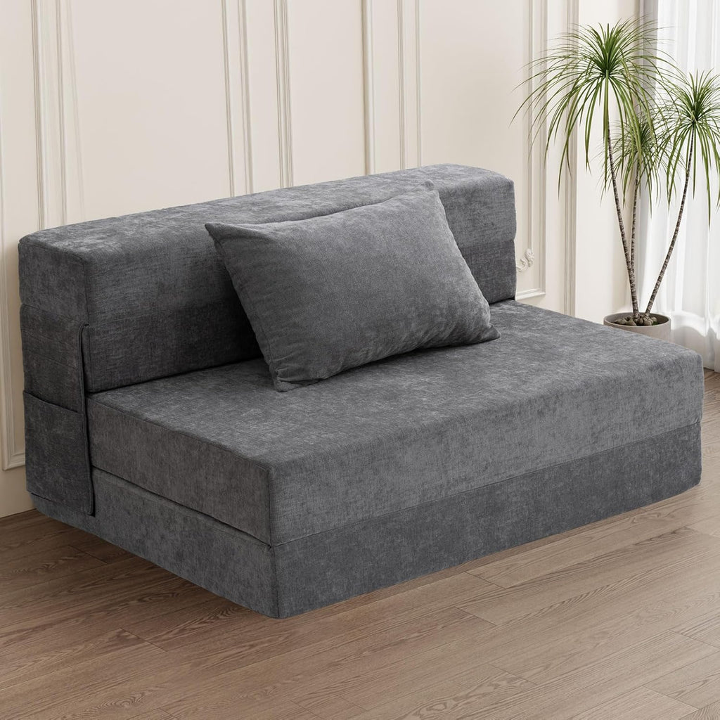 Folding Sofa Bed Convertible Sleeper Chair with Pillow, Gray L576356