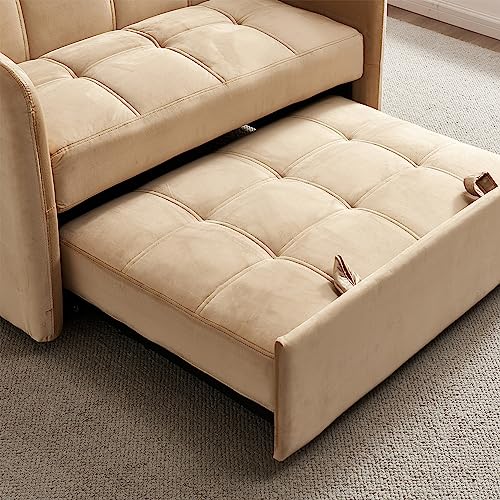 Convertible Sleeper Sofa Chair 3-in-1 Pull-Out Bed, Velvet Loveseat N7218