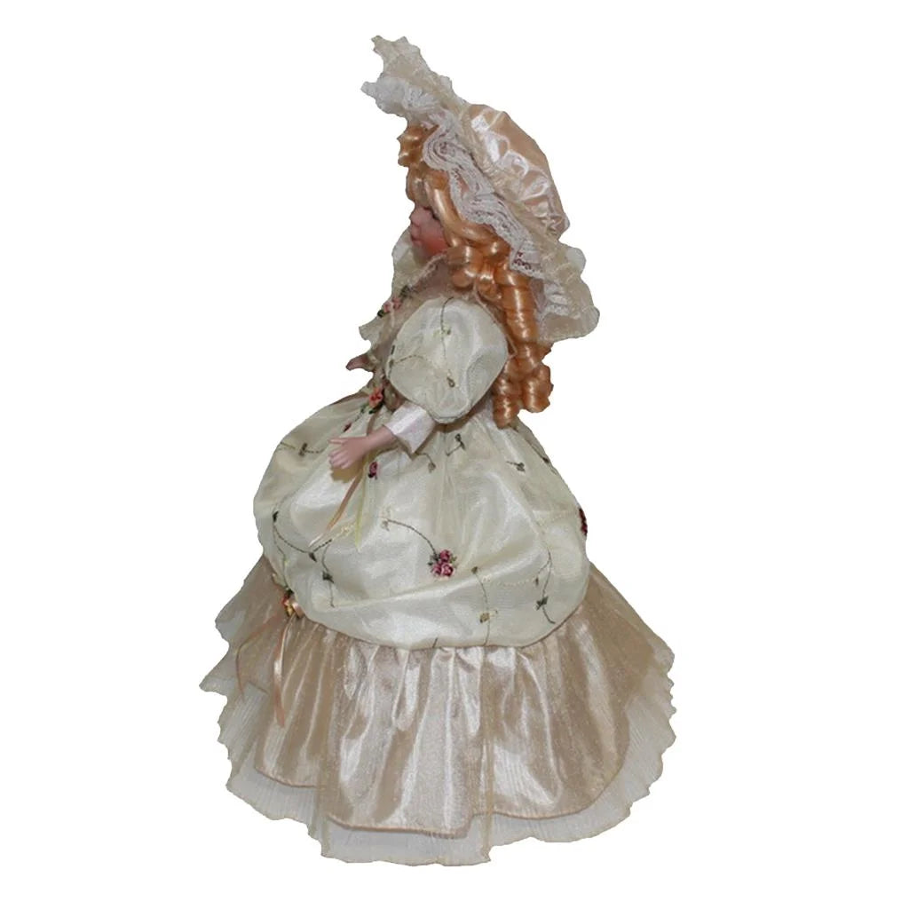 Porcelain Doll with Curly Hair and Umbrella Collectible Toy X893